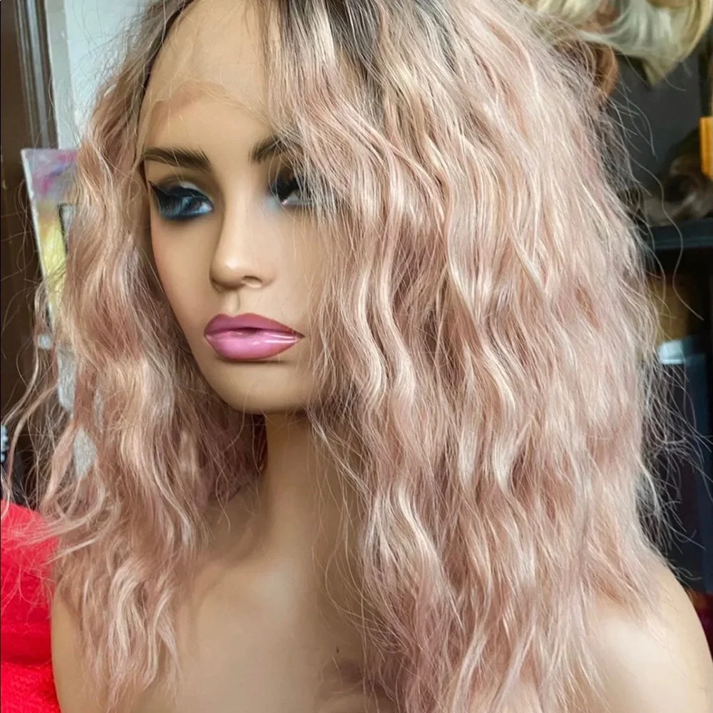Peachy pink/dusty rose lace front wig